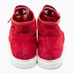 Pre Owned حذاء رياضي شانيل شبك وسويدي أحمر بعنق طويل مقاس 41