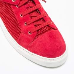 Pre Owned حذاء رياضي شانيل شبك وسويدي أحمر بعنق طويل مقاس 41