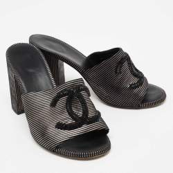 مملوكة مسبقًا صندل شانيل جلد أسود سي سي مقاس 38