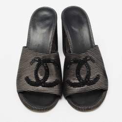 مملوكة مسبقًا صندل شانيل جلد أسود سي سي مقاس 38