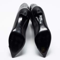 Chanel Black Leather CC Cap Toe Knee High Boots Size 38