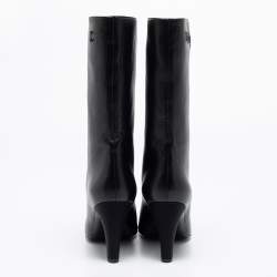 Chanel Black Leather CC Cap Toe Knee High Boots Size 38