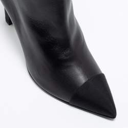 Chanel Black Leather CC Cap Toe Knee High Boots Size 38
