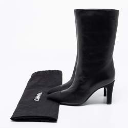 Chanel Black Leather CC Cap Toe Knee High Boots Size 38