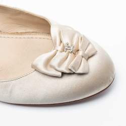 Pre Owned Chanel Ivory Satin Bow Embellished Ballet Flats Size 38.5