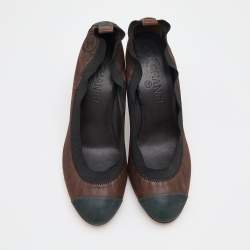 Pre Owned Chanel Metallic Brown/Black Suede CC Cap Toe Block Heel Pumps Size 40