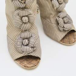 Chanel Blue/White Striped Stretched Leather Camellias Booties Size 40