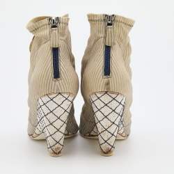 Chanel Blue/White Striped Stretched Leather Camellias Booties Size 40