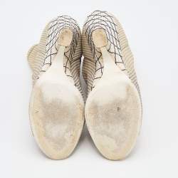 Chanel Blue/White Striped Stretched Leather Camellias Booties Size 40