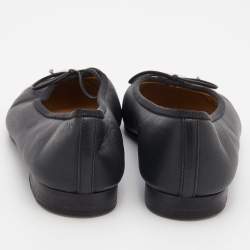 Pre Owned Chanel Black/Silver Leather CC Cap Toe Ballet Flats Size 36