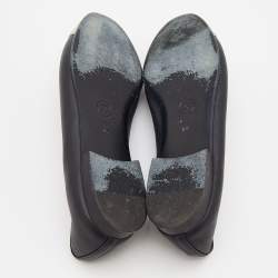 Pre Owned Chanel Black/Silver Leather CC Cap Toe Ballet Flats Size 36