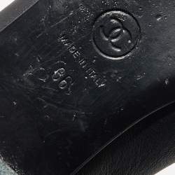 Pre Owned Chanel Black/Silver Leather CC Cap Toe Ballet Flats Size 36