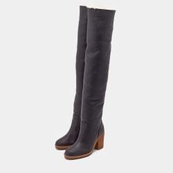 Pre Owned حذاء بوت فوق الركبة شانيل سي سي جلد بني داكن مقاس 37.5