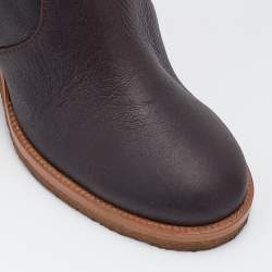 Pre Owned حذاء بوت فوق الركبة شانيل سي سي جلد بني داكن مقاس 37.5