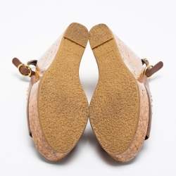 Pre Owned Chanel Brown Leather Chain Detail CC Cork Platform Wedge Slingback Sandals Size 38