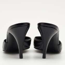 Chanel Black Leather CC Metal Cap Toe Mule Sandals Size 38.5