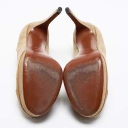 Pre Owned Chanel Gold/Grey Suede And Leather Cap Toe Pumps Size 37.5