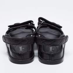 Pre Owned Chanel Black Quilted Leather CC Velcro Dad Sandals Size 40.5