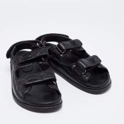 Pre Owned Chanel Black Quilted Leather CC Velcro Dad Sandals Size 40.5