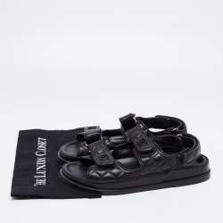 Pre Owned Chanel Black Quilted Leather CC Velcro Dad Sandals Size 40.5