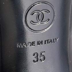 Pre Owned Chanel Black Leather And Fabric Cap Toe Camellia Pearl Embellished Pumps Size 35