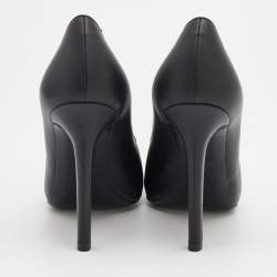 Pre Owned Chanel Black Leather And Fabric Cap Toe Camellia Pearl Embellished Pumps Size 35
