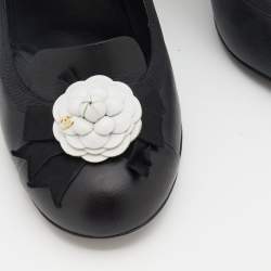 Pre Owned Chanel Black/White Leather Camellia CC Pumps Size 38