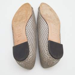 Pre Owned Chanel Beige Metallic Fabric And Patent Leather CC Cap Toe Ballet Flats Size 38.5