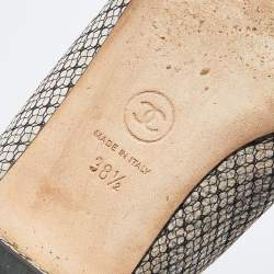 Pre Owned Chanel Beige Metallic Fabric And Patent Leather CC Cap Toe Ballet Flats Size 38.5