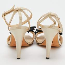 Chanel Light Beige Satin CC Bow Ankle Strap Sandals Size 39