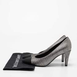Chanel Metallic Silver/Black Suede And Fabric Pointed Cap Toe Pumps Size 38.5
