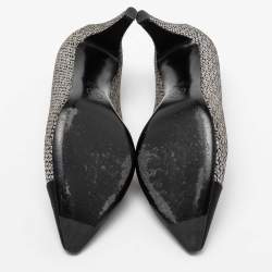 Chanel Metallic Silver/Black Suede And Fabric Pointed Cap Toe Pumps Size 38.5