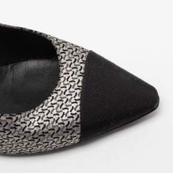 Chanel Metallic Silver/Black Suede And Fabric Pointed Cap Toe Pumps Size 38.5