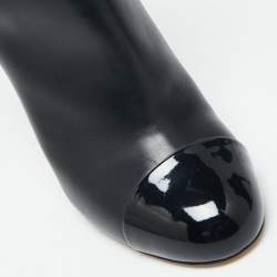 Chanel Black Patent And Leather Cap Toe Ankle Length Boots Size 39