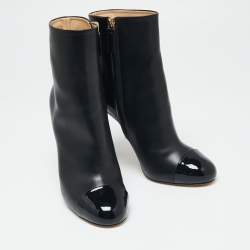 Chanel Black Patent And Leather Cap Toe Ankle Length Boots Size 39