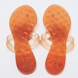 Pre Owned حذاء فلات بإصبع شانيل كاميليا جيلي برتقالي مقاس 41