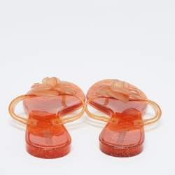 Pre Owned حذاء فلات بإصبع شانيل كاميليا جيلي برتقالي مقاس 41