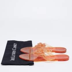 Pre Owned حذاء فلات بإصبع شانيل كاميليا جيلي برتقالي مقاس 41