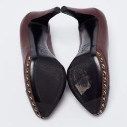 Pre Owned Chanel Burgundy/Black Leather and Patent CC Cap Toe Chain Platform Pumps Size 37.5