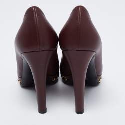 Pre Owned Chanel Burgundy/Black Leather and Patent CC Cap Toe Chain Platform Pumps Size 37.5