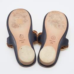 Chanel Metallic Gold Leather CC Camellia Slide Flat Sandals Size 36
