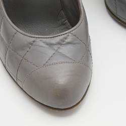 Pre Owned Chanel Grey Quilted Leather Pocket Detail Cap Toe Pumps Size 37