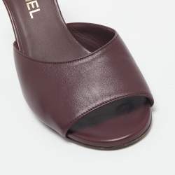 Chanel Burgundy Leather CC Slide Sandals Size 38