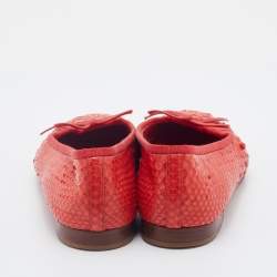 Pre Owned Chanel Orange Python Leather Bow CC Cap Toe Ballet Flats Size 36