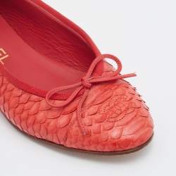 Pre Owned Chanel Orange Python Leather Bow CC Cap Toe Ballet Flats Size 36