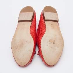 Pre Owned Chanel Orange Python Leather Bow CC Cap Toe Ballet Flats Size 36