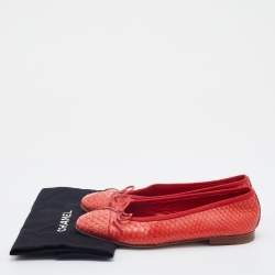 Pre Owned Chanel Orange Python Leather Bow CC Cap Toe Ballet Flats Size 36