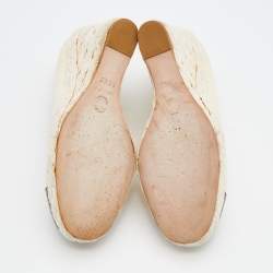 Pre Owned Chanel Cream/Black Leather CC Cap Toe Espadrille Platform Wedge Pumps Size 36.5