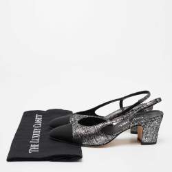 مملوكة مسبقًا Chanel Black/Silver Suede and Fabric Cap Toe Slingback Sandals Size 37