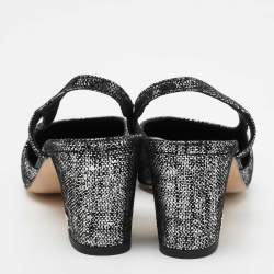 مملوكة مسبقًا Chanel Black/Silver Suede and Fabric Cap Toe Slingback Sandals Size 37